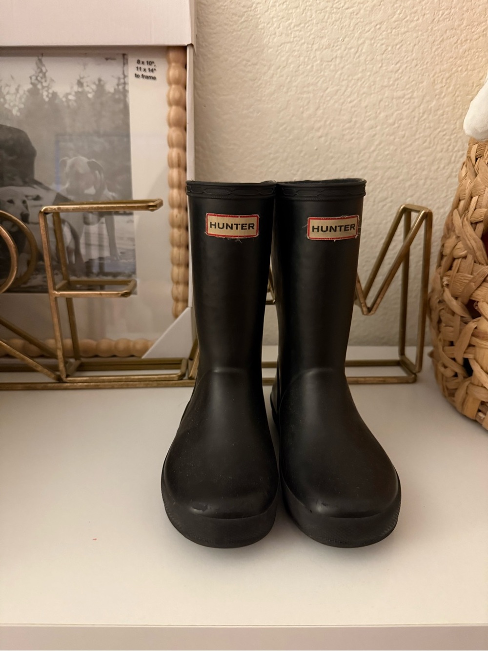 Hunter Black Matte Mid-Calf Rain Boots with Logo